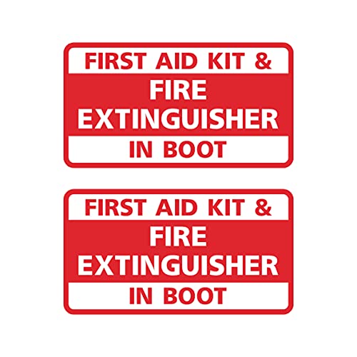 Image of USSP&S 2x First Aid Kit & Fire Extinguisher in Boot Sticker Sign 110x60mm - Taxi, Car, Caravan, Lorry