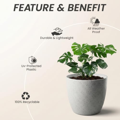 Image of YUCCABE ITALIA SHERA Stella 4 Inch Pack of 3 Piece Plastic Plant Pot for Home Decor Indoor Plant Pots for Living Room Plastic Flower Pot for Garden (Stone White, 10 INCH - 4 Pcs)