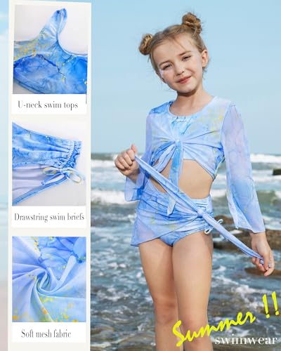 Image of GRACE KARIN Girls Bathing Suit Adjustable Taniki Swimsuit Tie Front 4 Piece Bikini Set with Kimono Cover Up 6-14
