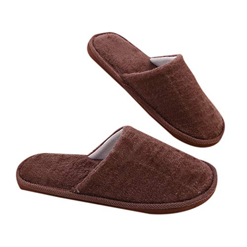 Pantoufles unisexes, longues en peluche douce mousse fixe semelles silencieuses pantoufles d'hiver antidérapantes café 42-43 pieds convient pour 41-42