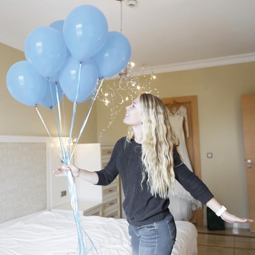 Image of Jobkoo Pastel Blue Balloons 12 Inch, 100 Pack Light Blue Latex Matte Macaron Powder Helium for Gender Reveal Baby Shower Birthday Wedding Party Decorations