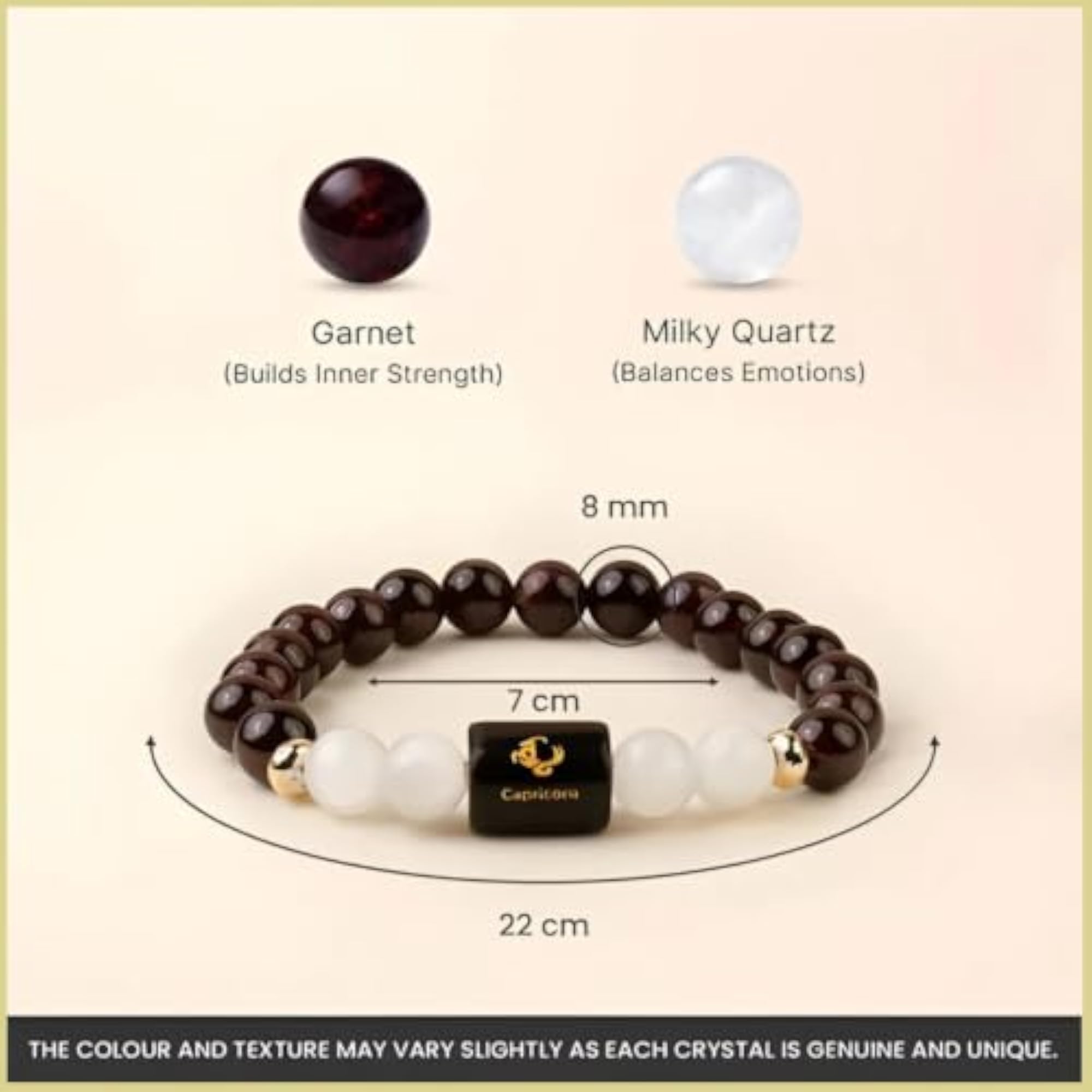 Capricorn Garnet & Milky Quartz Crystal Beaded Bracelet