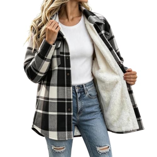 FPMLUXLL Sherpa Jacket Women Plaid Soft Warm Fall Winter Fleece Jacket - image 2