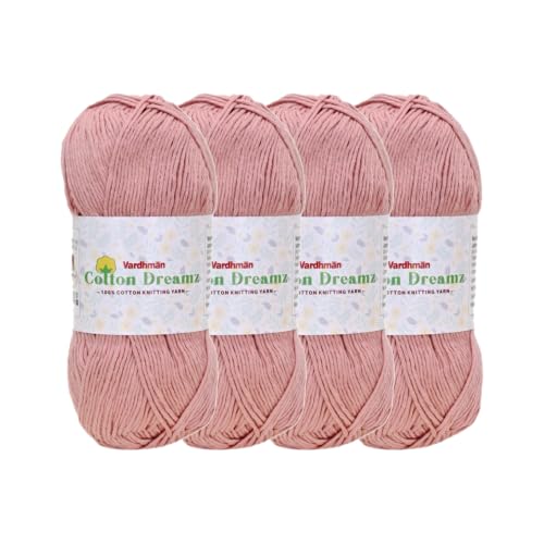 Image of Vardhman 100% Cotton Dreamz Light Weight Natural Thin Yarn | Pack-4 100g | Knitting & Crochet Projects | Soft Natural Yarn | Ideal for Garments, Summer Wear & Accessories | Parrot Green, CJD028 P4