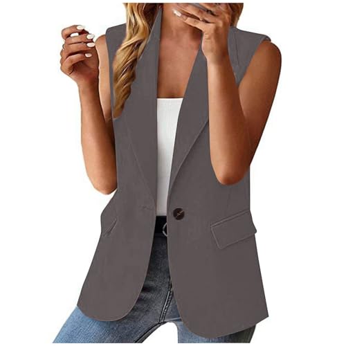 Women's Sleeveless Blazer Vest Open Front Button Down Blazer Casual V Neck Work Office Summer Jacket with Pockets4