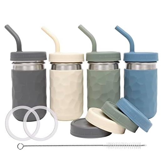 WeeSprout 2-in-1 Drinking Cups for Kids, Durable Stainless Steel Tumbler for Smoothies, Silicone Straws with Stoppers, Premium Plastic Twist Lids, Easy-Grip Sleeves, Set of 4 Dishwasher Safe Kid Cups