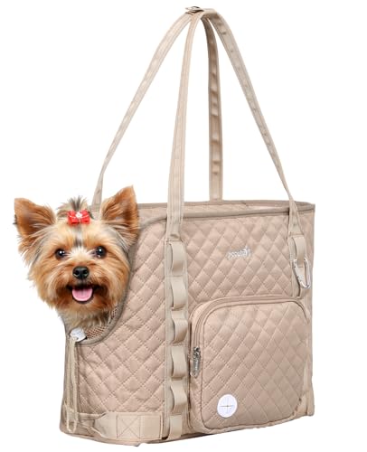 Pecute Trasportino per Cani, Trasportino per Animali Domestici Con Tasche per Cani di Piccola Taglia, Trasportino Leggero per Cani e Cuccioli, Gita, Viaggio, Veterinario, Cachi