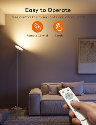 Image of Bright Floor Lamp,42W 3700LM LED Torchiere Floor Lamps for Living Room, 71in. Modern Tall Standing Light with Remote,Color & Brightness Dimmable Sky Light,1 /2 /3H Timer for Bedroom,Office(Gray)