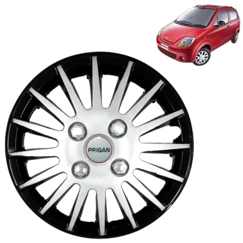 Image of PRIGAN Spark Black Silver Wheel Cover 13 inch for Spark (Set of 4 Pcs) (Press Fitting) Model- Camry Black Silver 13