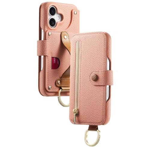 Protection iPhone 16 Pro rose antichoc avec rabat et porte-carte