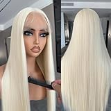 ZAVIDE 30 INCH Silk Straight Lace Front Wig Blonde 613 Synthetic Wigs White Pre Plucked With Baby Hair Natural HairLine Lace Front Daily Wig For Black Women