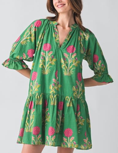 Lordree Women Boho Ruffle Sleeve Mini Dress Summer Trendy Floral Print Short Sleeve V Neck Cute Babydoll Loose Flowy Dress3