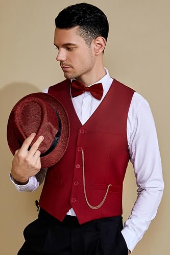 Image of BABEYOND 1920s Mens Gangster Vest Costume Accessories Set Fedora Hat