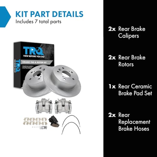 Image of TRQ Rear Brake Pad and Rotor Set Ceramic Calipers Compatible with 2007-2012 Lexus ES350 2008-2012 Toyota Avalon 2007-2011 Camry