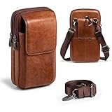 HUAZHIMAO携帯ポーチメンズ ベルト本革スマホケースホルダー携帯電話2台を収納可能ホルスターミニショルダーバッグスマホスマホケース腰につける軽量小型3way 斜め掛けボディバッグウエストバ 仕事用作業兼用iPhone/Samsung Galaxy/Xperia (茶色)