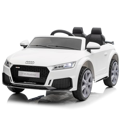 LEADZM Elektro Kinderauto mit Musik & Hupe & Scheinwerfer, 12V Kinder Elektroauto Kinderfahrzeug mit 2,4G Fernbedienung, 3-5km/h für Kinder (TTRS-Weiß)