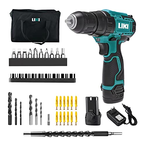 Image of Cordless Drill Driver Set, 12V Power Kit With Battery and Charger, MAX 280 In-lb Torque 3/8" Keyless Chuck Built-in LED for Wood Bricks Walls Metal, Furniture Installation