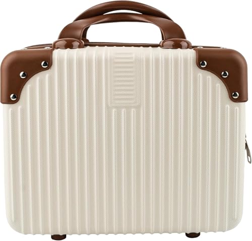 Image of Portable Hard Shell Cosmetic Bag Travel Case, Small Travel Hand Luggage with Elastic Band, Mini Abs Carrying Makeup Case Suitcase (B-Cream)