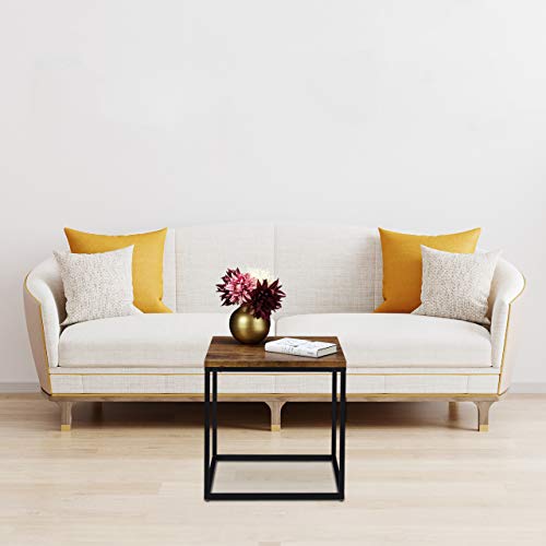 Relaxdays Mesita Auxiliar, Cuadrada, 45 cm, Diseño Industrial, Mesa de Salón y Dormitorio, Metal, Efecto Madera/Negro - imagen 5