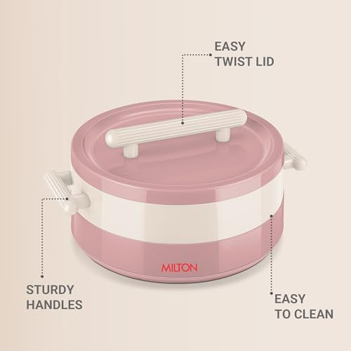 Image of MILTON Valenza 1000 Insulated Inner Stainless Steel Casserole for Roti, 750ml | Hot Box for Kitchen | Keeps Food Hot & Fresh | BPA-Free, Durable & Easy to Carry | Hot Pot with Lid for Home, Pink