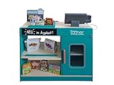 TANNER Kleine Kaufmann Deco 0354.3 Comptoir de supermarché Moderne pour Enfants, avec système de Caisse et Miniatures de Marque (Dimensions 72 x 72 x 32 cm, matériau : Bois certifié FSC) 0354.3 Bleu