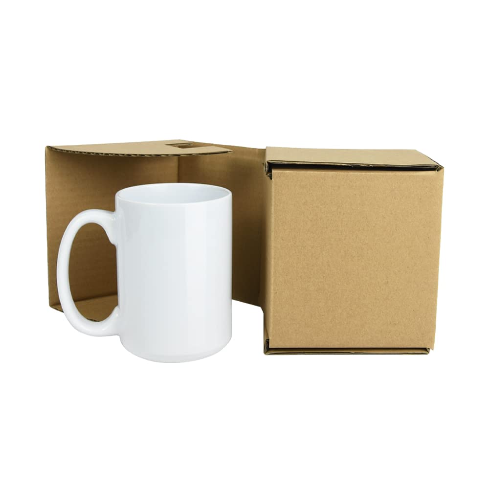 Tazas en blanco con revestimiento de sublimación de 15 onzas con caja de pedido por correo marrón, caja de 6 piezas