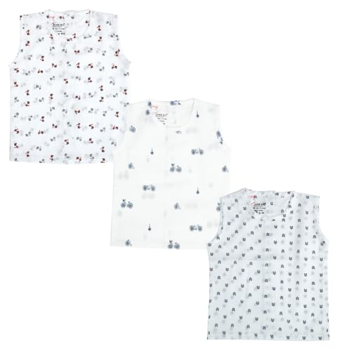 Image of 100% Cotton Printed Back Open Jabla | White Jhabla | for Newborn & Infants | All Season wear Jabala Baby Products | Sleeveless Regular Fit Vest | Assorted Pack of 3| Size - 0-3 Months