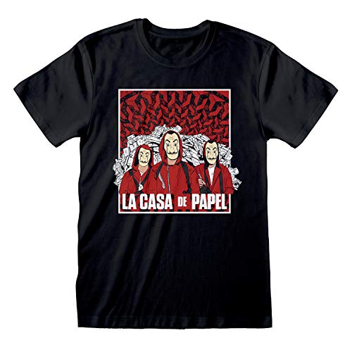 La Casa De Papel Dinero Heist Grupo Boceto Camiseta para Hombre Negro 3XL