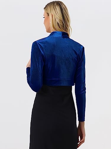 Image of Allegra K Women's Long Sleeve Velvet Shrug Cocktail Party Open Front Cropped Bolero Cardigan Top