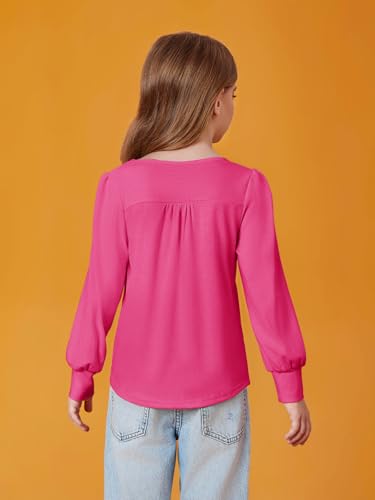Image of Haloumoning Girls Puff Long Sleeve Shirts Fall Tops 5-14Y | Casual,Solid Color,Crewneck, Soft, Tunic Tops Blouse,Kids Long Sleeve T Shirt,,Fashion Clothes