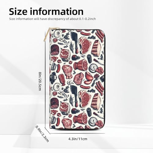 Leather Thin Slim Wallets for Women & Men - Red Meat Print Card Wallet Holder with Zipper2