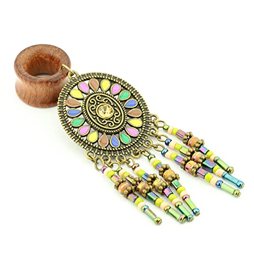 Balala 8mm-22mm Bohemian Beads Tassel Wood Dangle Ear Gauges Piercing Flesh Tunnels Plugs Statement Earrings3