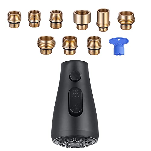 Kitchen Sink Pull Down Faucet Spray Head Replacement Parts Tap Sprayer Nozzle with 9 Adapters for Moen, American Standard, Delta, Kohler Faucets, Stream Spray and Pause Mode,Black