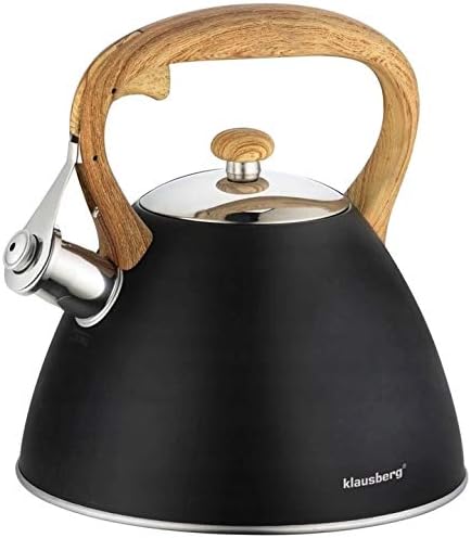 Whistling Kettle 3 L Stove Induction,Gas, Electric Blue Cream Grey Black Gold (Black)