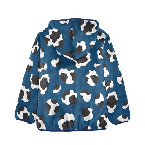 Black White Cow Spots Blue Toddler Boy Fleece Zip up Jacket, Thick Light Fleece Outerwear Jackets 3T2