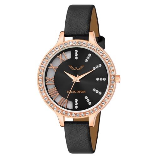 Image of LOUIS DEVIN Pink /Beige /Brown /Black Faux Leather Strap Analog Wrist Watch for Women (Silver /Rose Gold /Brown /Black Dial) | LD-CP501