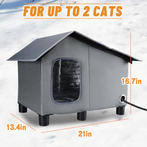 Heated Cat House for Outdoor Cats - Waterproof Weatherproof Elevated Cat Shelter for Winter, Insulated Sturdy Outside Pet House with Heat Pad Escape Door for Stray Feral Cat Gifts