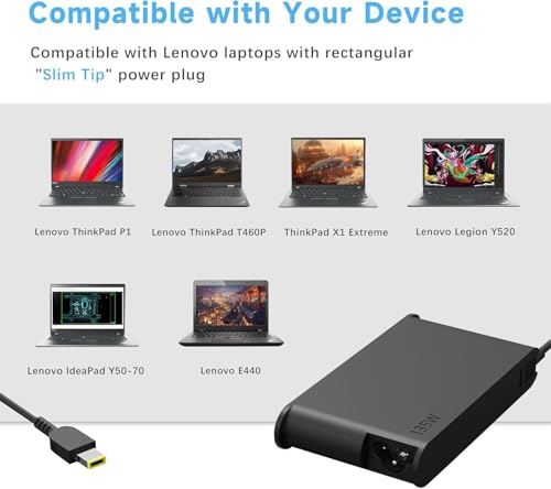 Image of 135W USB AC Charger Compatible with Lenovo ThinkPad X1 Extreme Gen 1 2 3 4 5 W540 W541 T440 T440S T440P T470P T540p T15p Ideapad Yoga Y50-70 Y50-80 Y50p Y50p-70 Y50c Laptop Adapter (LE 135W USB)