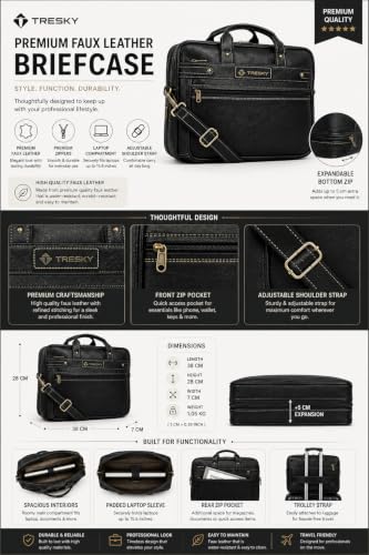 Image of Faux Leather Laptop Messenger Office Bag Briefcase for Work for Men