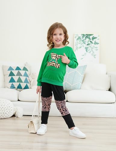 Image of Tween Girl's Letter Print Top + Jogger Pants 2 Piece Casual Outfit Set Kids Fall Clothing, Sizes 6-14 Years