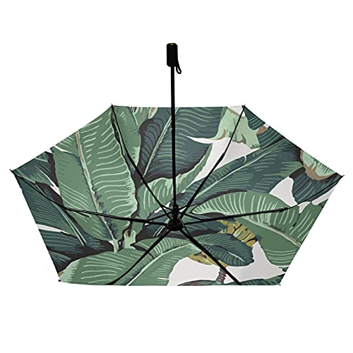 Parapluie pliable compact anti-UV pour sac à main avec motif feuilles de bananier