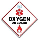 Medical Oxygen on Board Warning Sign with Suction Cup, 20mm, Diamond-Shaped Safety Sticker for Oxygen Dependent Disabled Person
