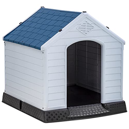 28 Inch Dog House Indoor Outdoor Pet Kennel with Air Vents and Elevated Floor Ventilate Waterproof Plastic Dog House…