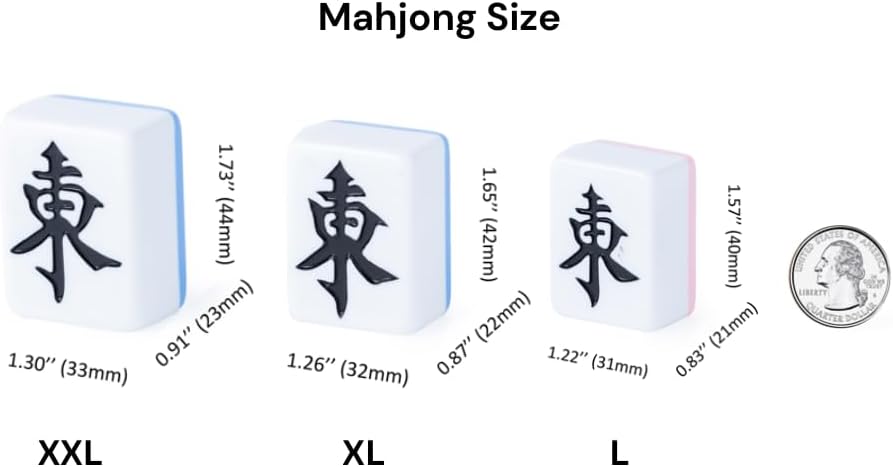 Miniatura 4 de AzulHome Juego de mahjong chino, 144 azulejos grandes de melamina numerados de 1.575 in (1.6 pulgadas) con 4 dados 80 fichas de póquer y una bolsa