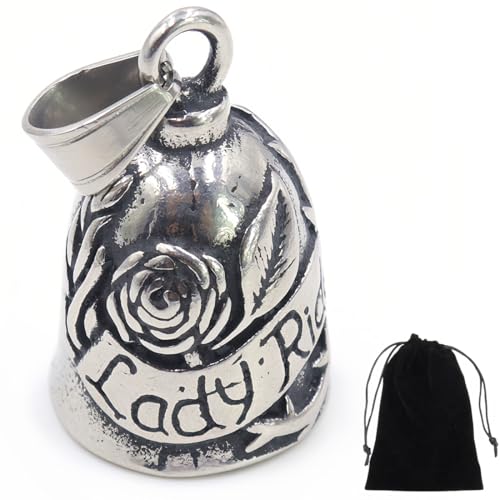 ZKGYUS Campanella Moto Donna Lady Rider con Rosa Portafortuna Viene fornito con custodia regalo in velluto Guardian Bell Campana amuleto