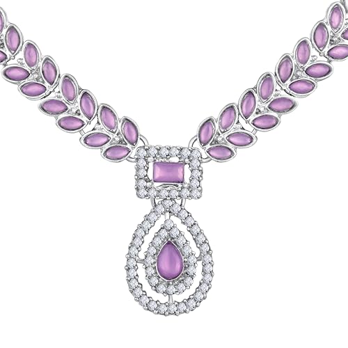 Image of Atasi International AD Diamond Kundan Style Silver Plated Crystals Necklace