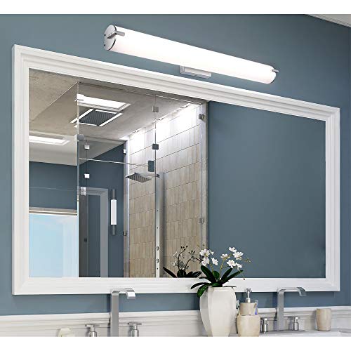 Image of Westinghouse Lighting 6112200 Ashwin Transitional One-Light, 30 Watt Dimmable LED Indoor Wall Fixture with Color Temperature Selection, Brushed Nickel Finish, White Frosted Shade - 36 inch