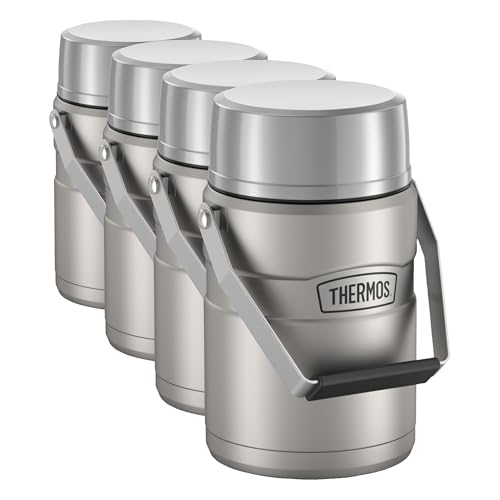 THERMOS Stainless King Vacuum-Insulated Food Jar Matte Steel | With Storage Containers | Built-in Handle | 47 Ounce | Pack of 4
