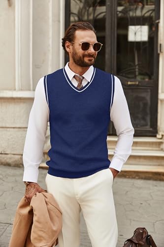 image for COOFANDY Mens V Neck JK Uniform Sweaters Vest Sleeveless Business Casu