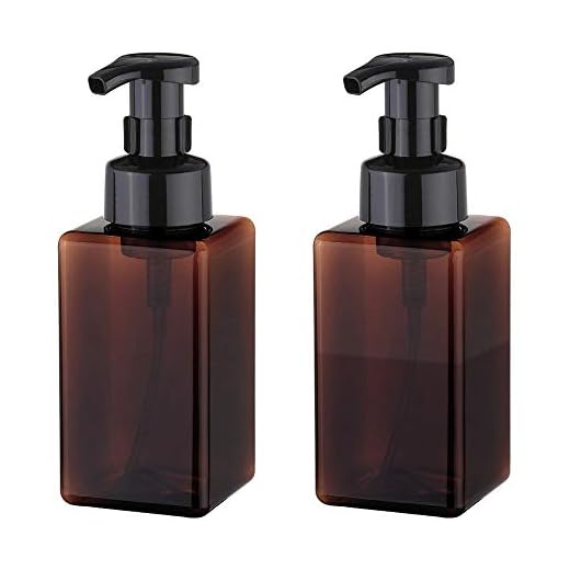 UUJOLY Foaming Soap Dispenser, 450ml (15oz) Refillable Pump Bottle Plastic for Liquid Soap, Shampoo, Body Wash (2 Pcs) (Amber)